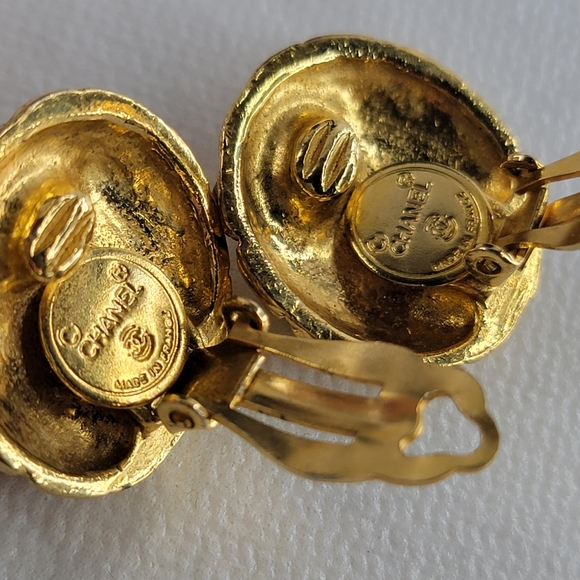 CHANEL Quilted Rhinestone Gold Tone Earrings - Picture 10 of 12